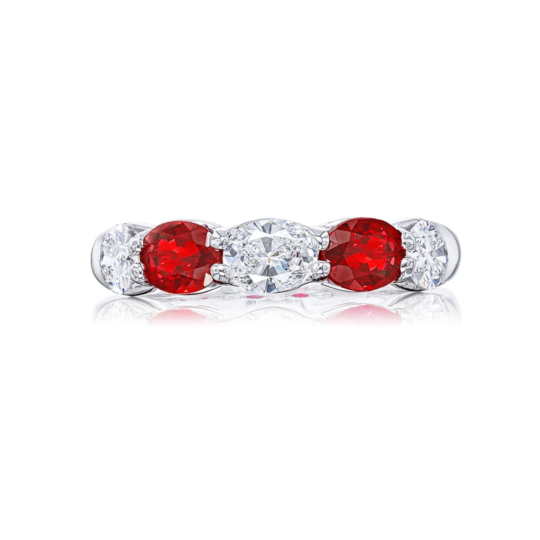 Elegance Elevated: Classic Single-Row Ruby and Diamond Wedding Band in Platinum