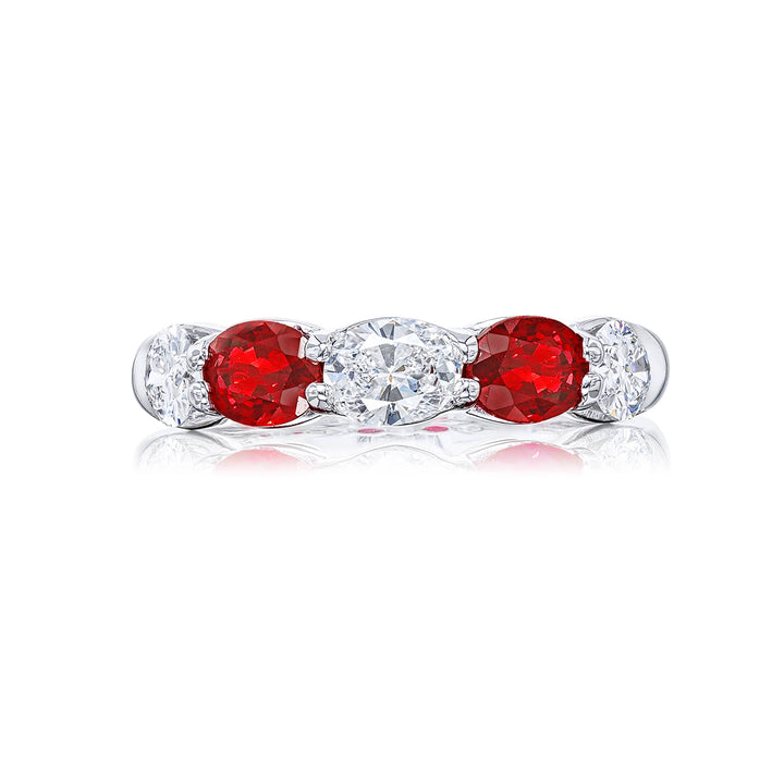 Elegance Elevated: Classic Single-Row Ruby and Diamond Wedding Band in Platinum