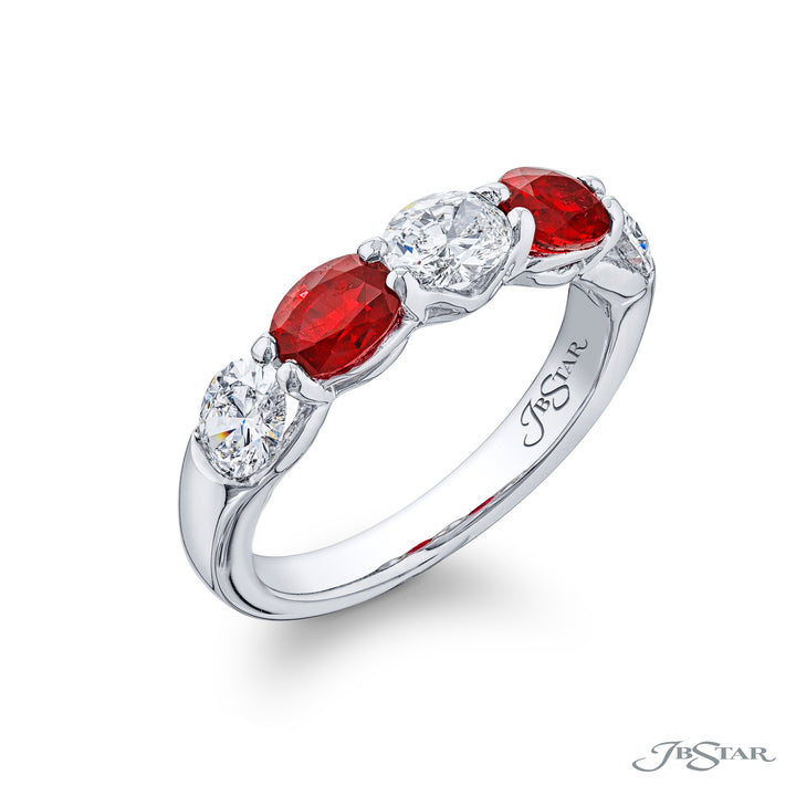Elegance Elevated: Classic Single-Row Ruby and Diamond Wedding Band in Platinum