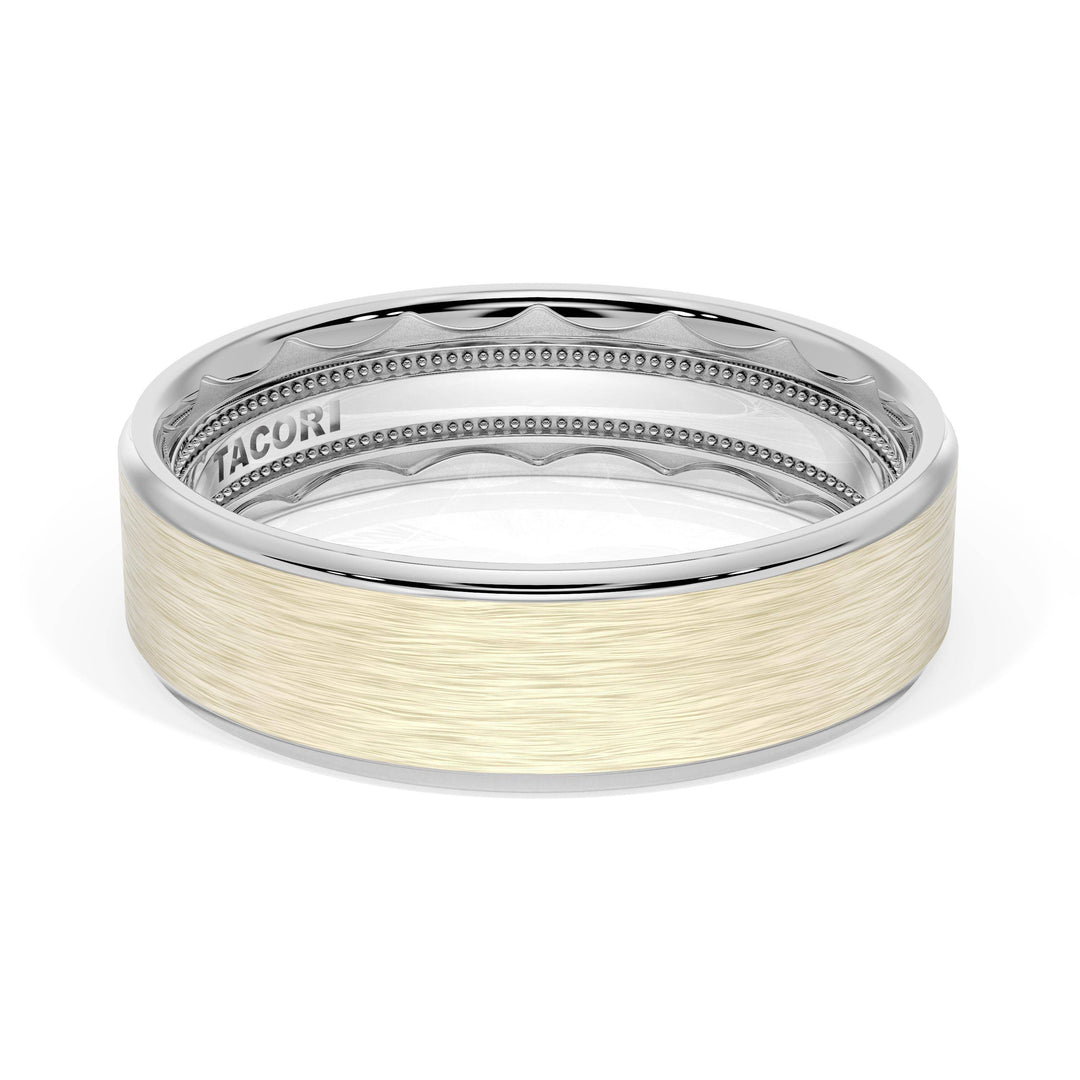 Flat Brush Finish Wedding Band in 18kt White Gold & 18kt Yellow Gold