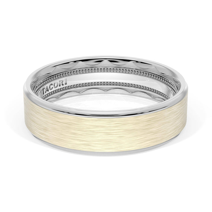 Flat Brush Finish Wedding Band in 18kt White Gold & 18kt Yellow Gold