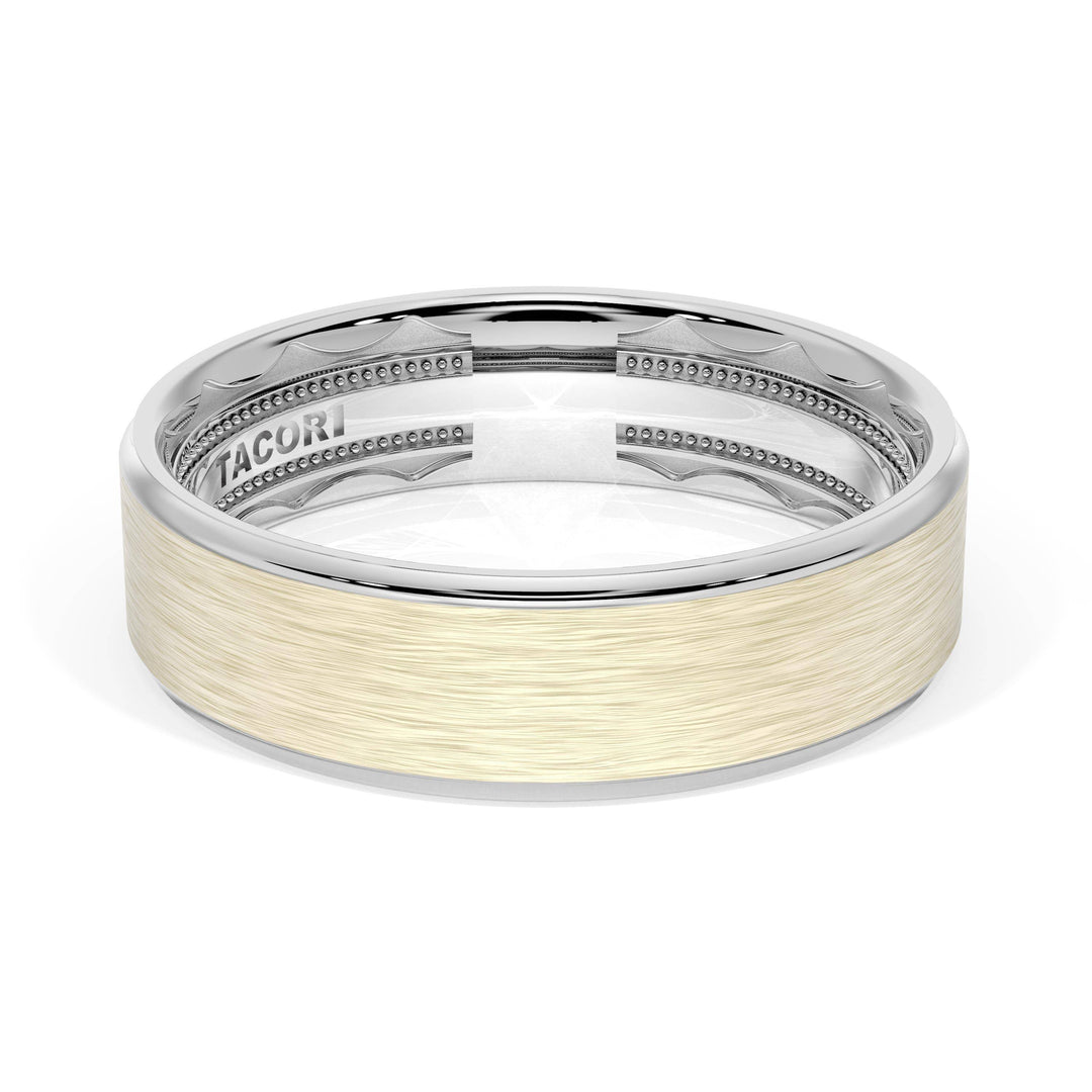 Flat Brush Finish Wedding Band in 18kt White Gold & 18kt Yellow Gold