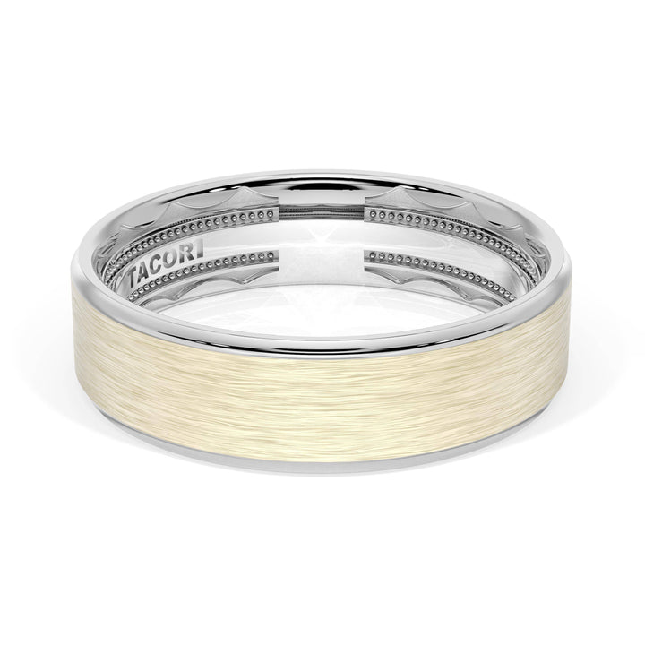 Flat Brush Finish Wedding Band in 18kt White Gold & 18kt Yellow Gold