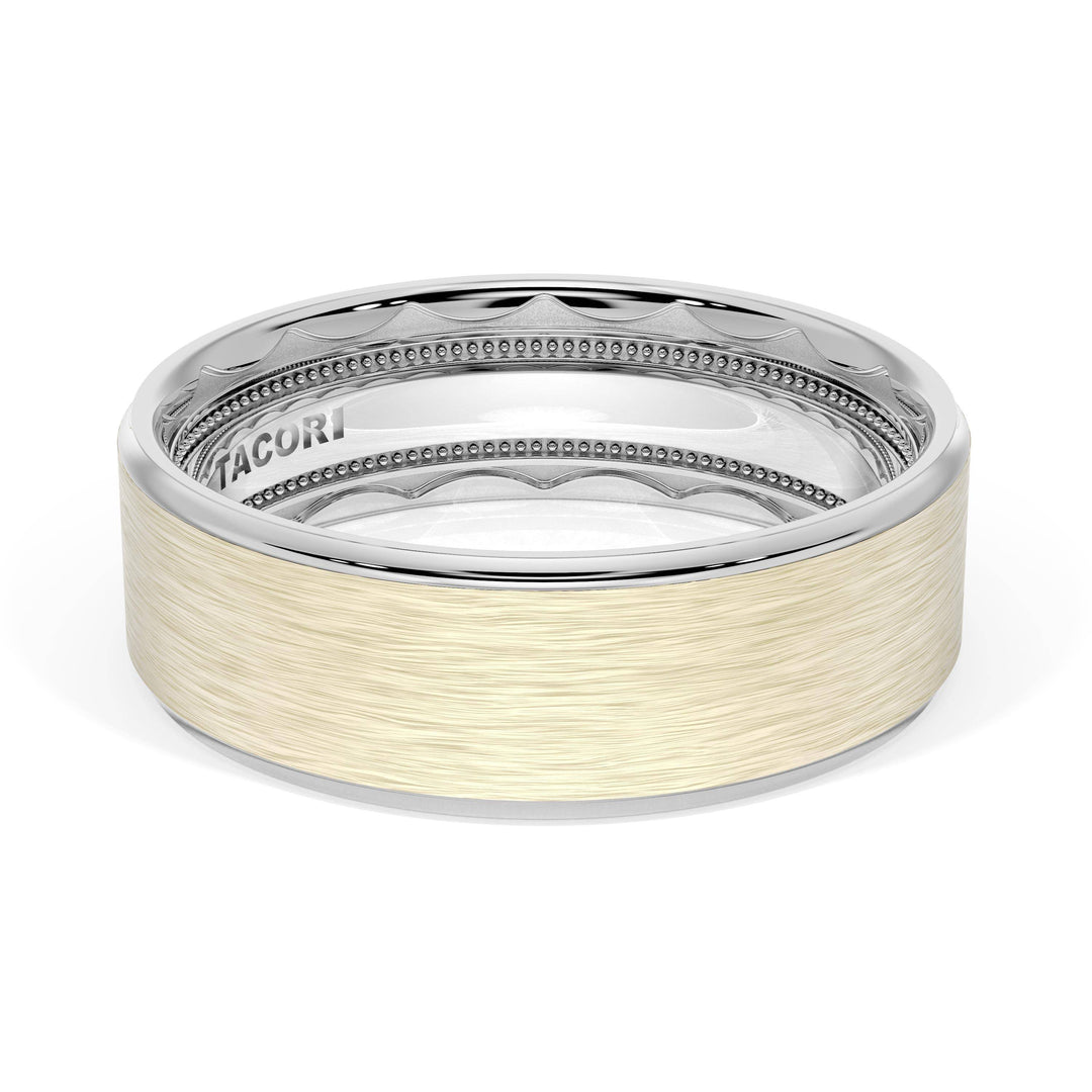 Flat Brush Finish Wedding Band in 18kt White Gold & 18kt Yellow Gold