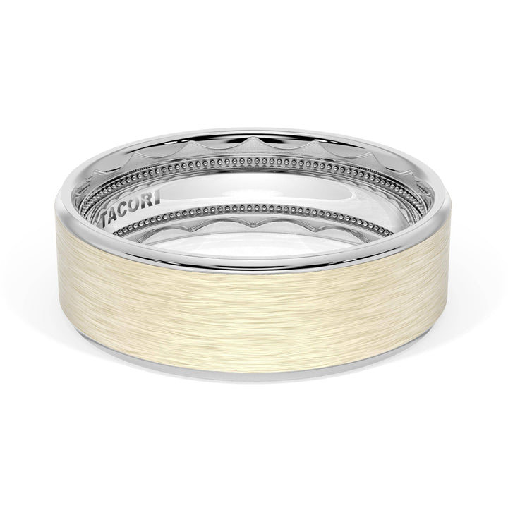 Flat Brush Finish Wedding Band in 18kt White Gold & 18kt Yellow Gold