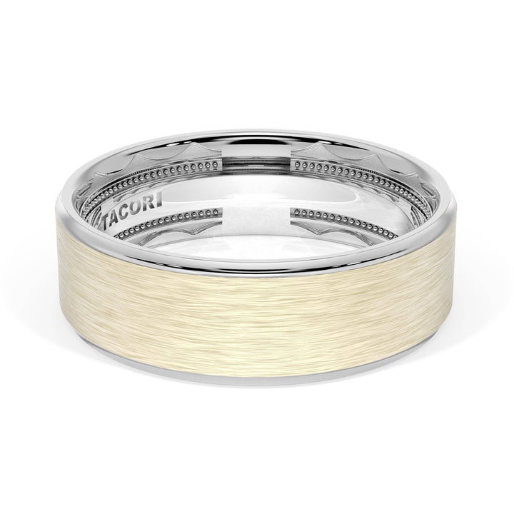 Flat Brush Finish Wedding Band in 18kt White Gold & 18kt Yellow Gold