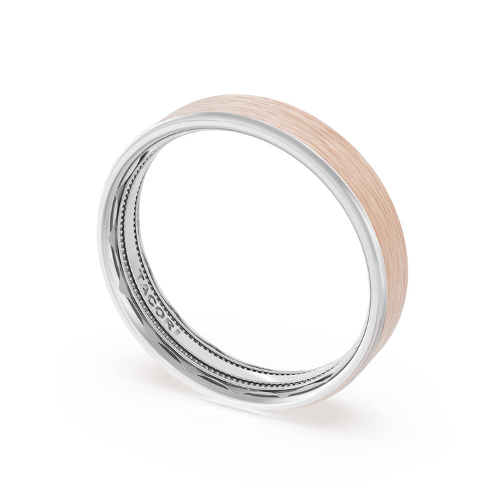 Flat Brush Finish Wedding Band in 18kt White Gold & 18kt Rose Gold