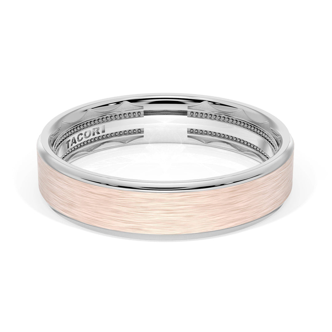 Flat Brush Finish Wedding Band in 18kt White Gold & 18kt Rose Gold