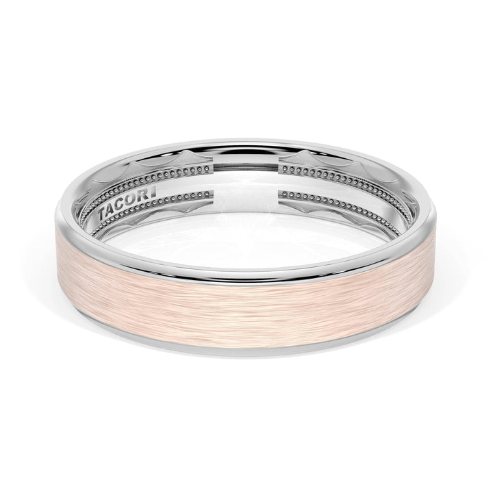 Flat Brush Finish Wedding Band in 18kt White Gold & 18kt Rose Gold