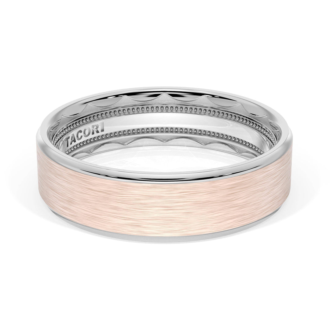 Flat Brush Finish Wedding Band in 18kt White Gold & 18kt Rose Gold