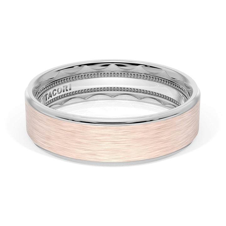 Flat Brush Finish Wedding Band in 18kt White Gold & 18kt Rose Gold