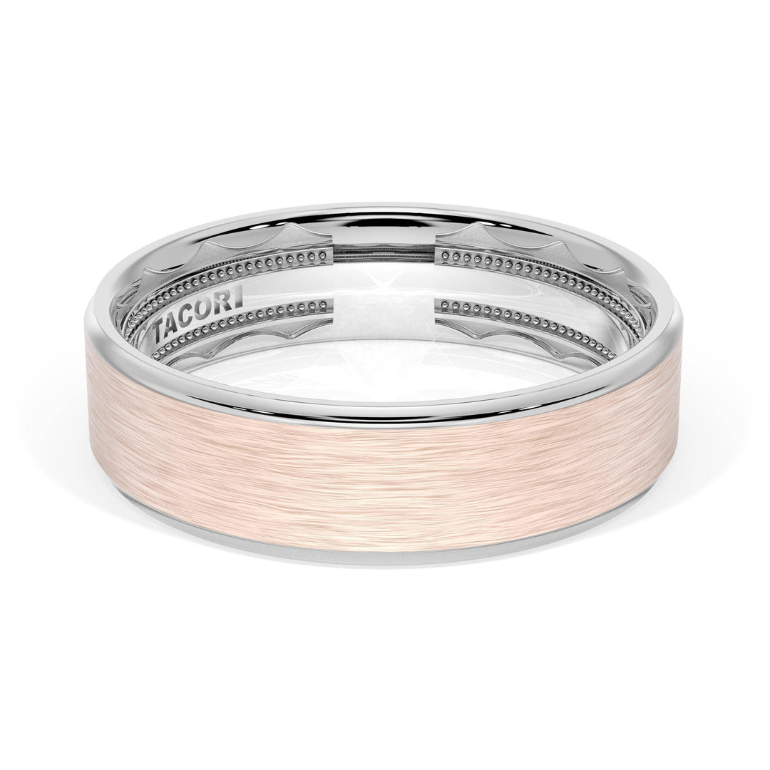 Flat Brush Finish Wedding Band in 18kt White Gold & 18kt Rose Gold