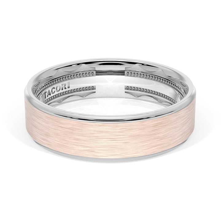 Flat Brush Finish Wedding Band in 18kt White Gold & 18kt Rose Gold