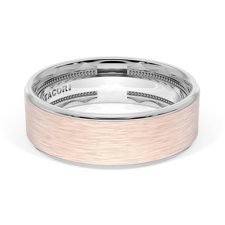 Flat Brush Finish Wedding Band in 18kt White Gold & 18kt Rose Gold