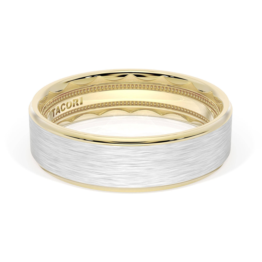 Flat Brush Finish Wedding Band in 18kt Yellow Gold & 18kt White Gold