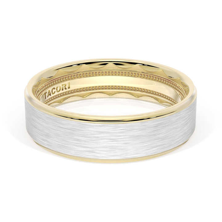 Flat Brush Finish Wedding Band in 18kt Yellow Gold & 18kt White Gold