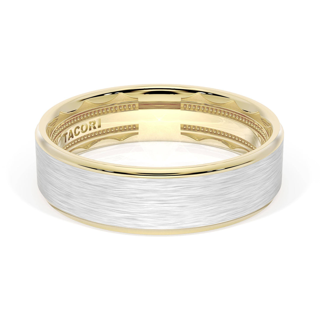 Flat Brush Finish Wedding Band in 18kt Yellow Gold & 18kt White Gold