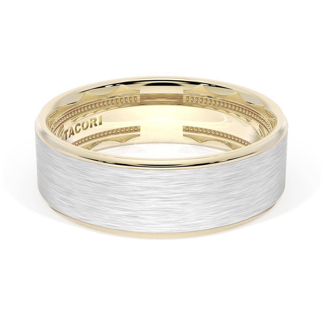 Flat Brush Finish Wedding Band in 18kt Yellow Gold & 18kt White Gold