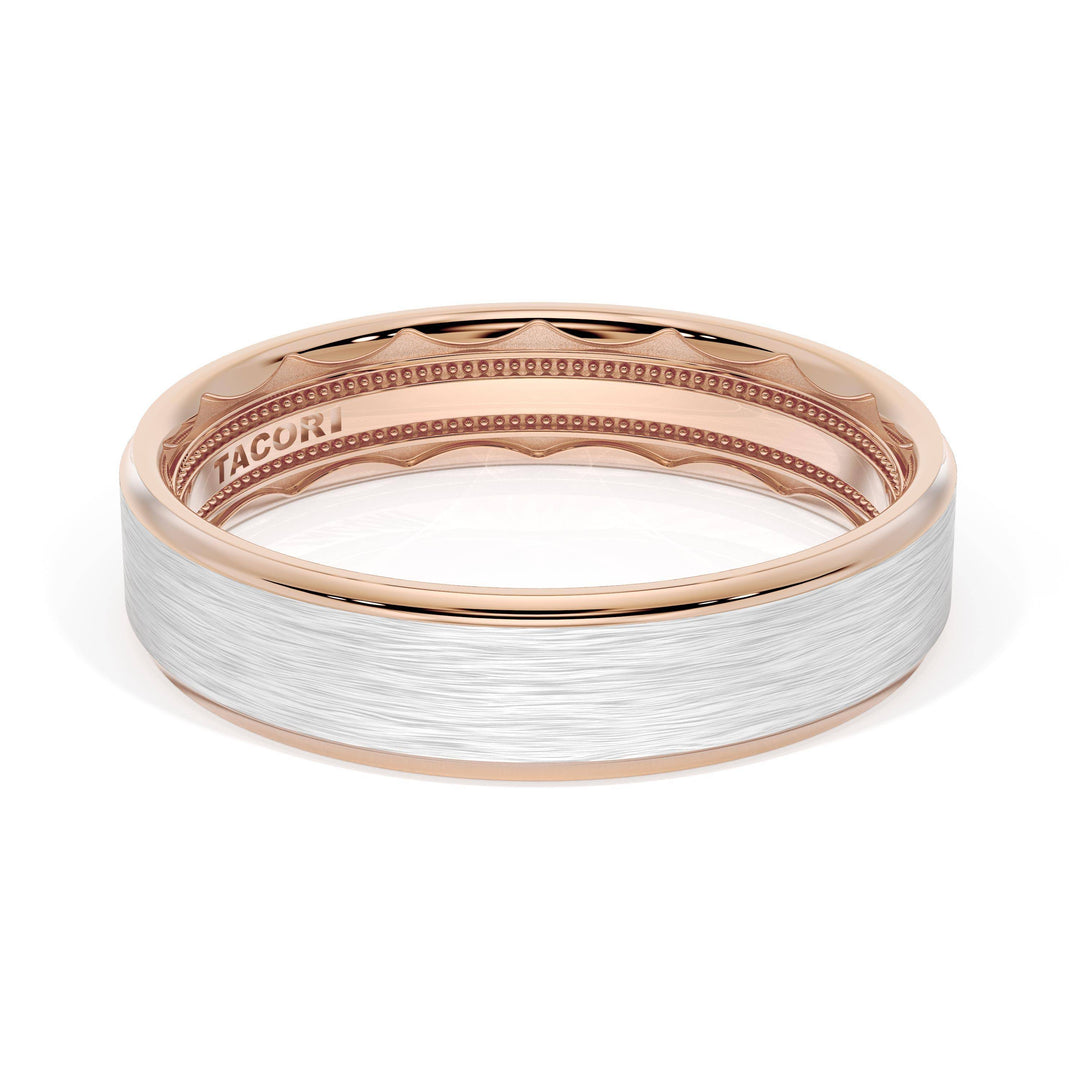 Flat Brush Finish Wedding Band in 18kt Rose Gold & 18kt White Gold