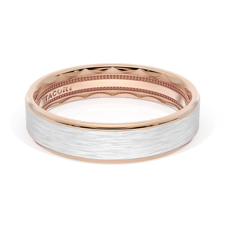 Flat Brush Finish Wedding Band in 18kt Rose Gold & 18kt White Gold