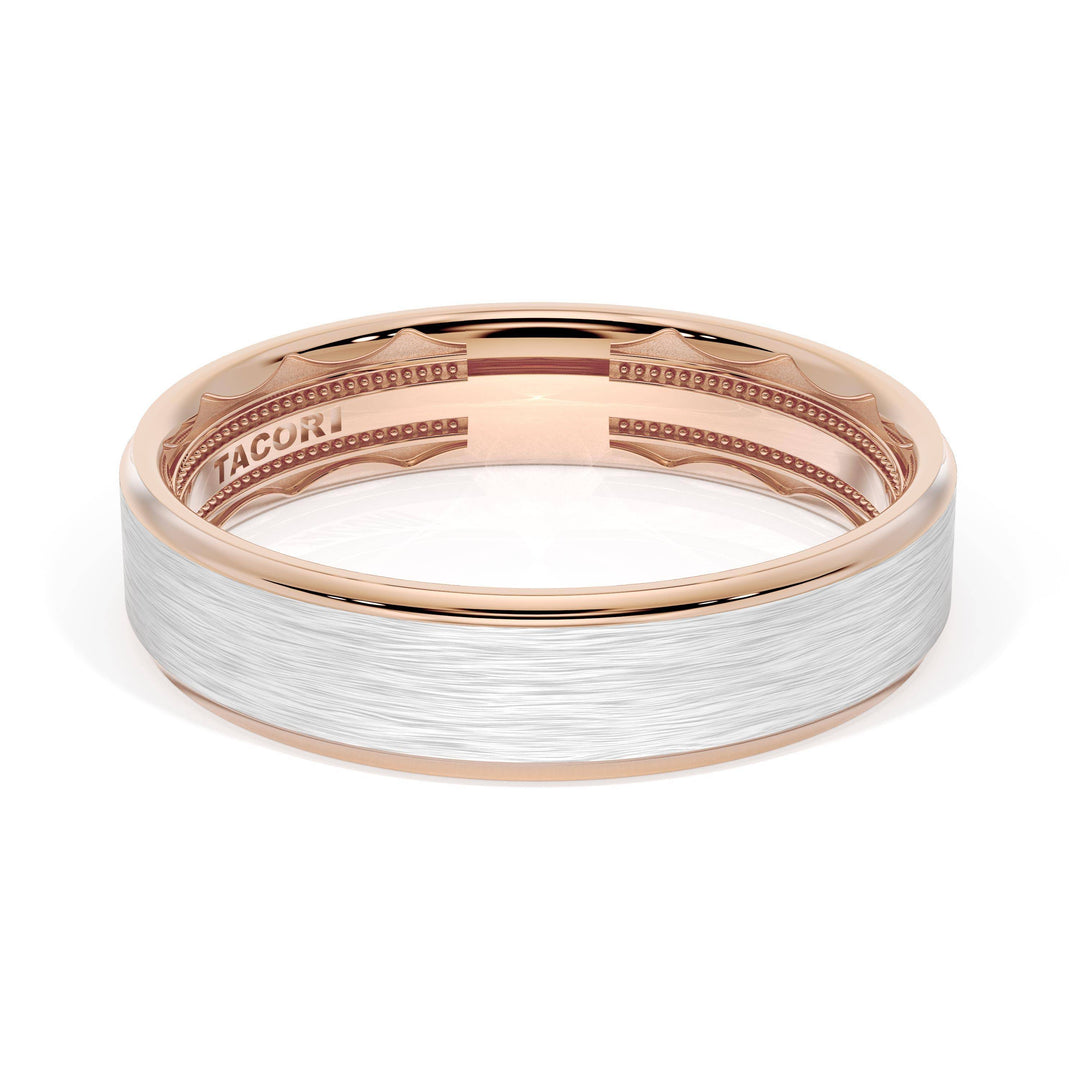 Flat Brush Finish Wedding Band in 18kt Rose Gold & 18kt White Gold