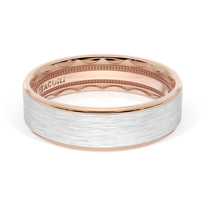 Flat Brush Finish Wedding Band in 18kt Rose Gold & 18kt White Gold