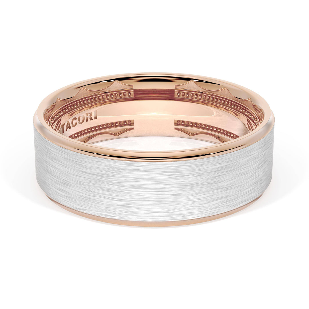 Flat Brush Finish Wedding Band in 18kt Rose Gold & 18kt White Gold