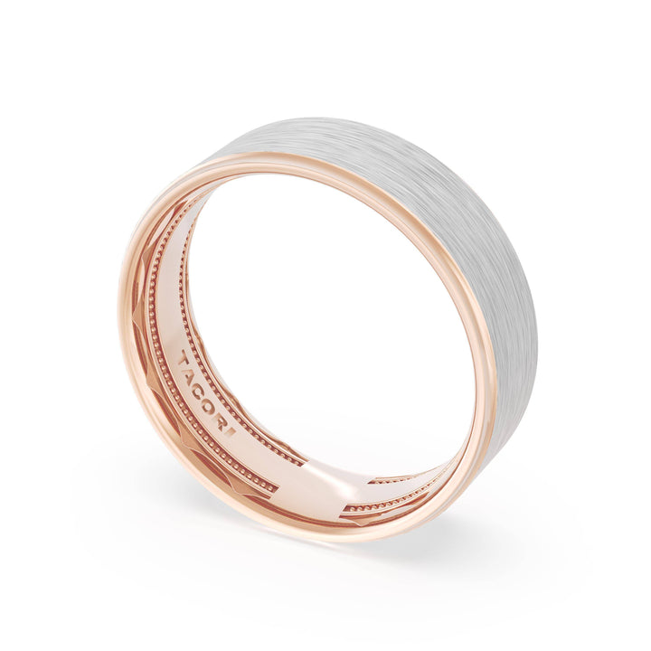 Flat Brush Finish Wedding Band in 18kt Rose Gold & 18kt White Gold