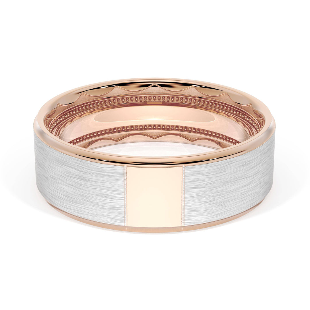 Flat Brush Finish Wedding Band in 18kt Rose Gold & 18kt White Gold