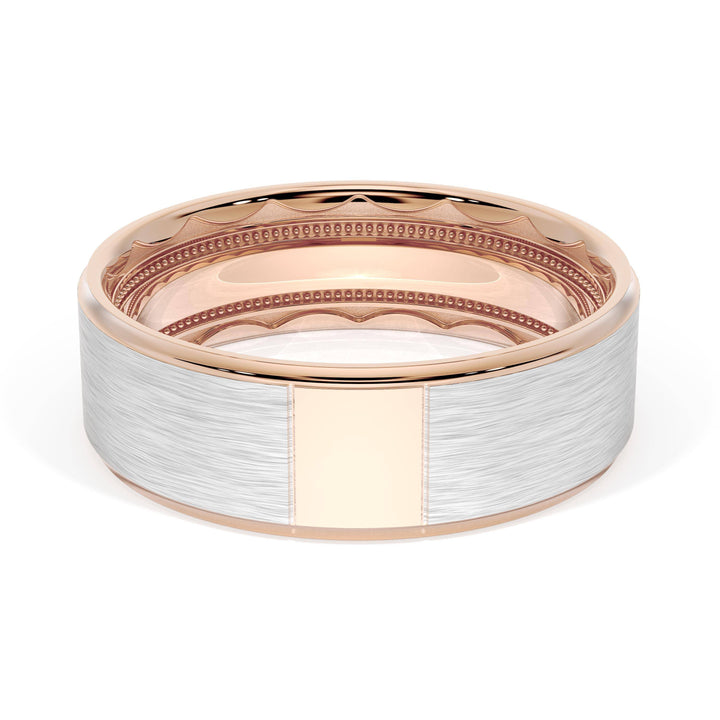 Flat Brush Finish Wedding Band in 18kt Rose Gold & 18kt White Gold