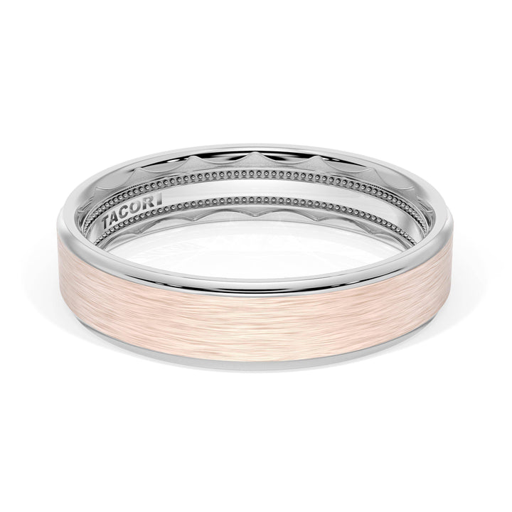 Flat Brush Finish Wedding Band in Platinum & 18kt Rose Gold