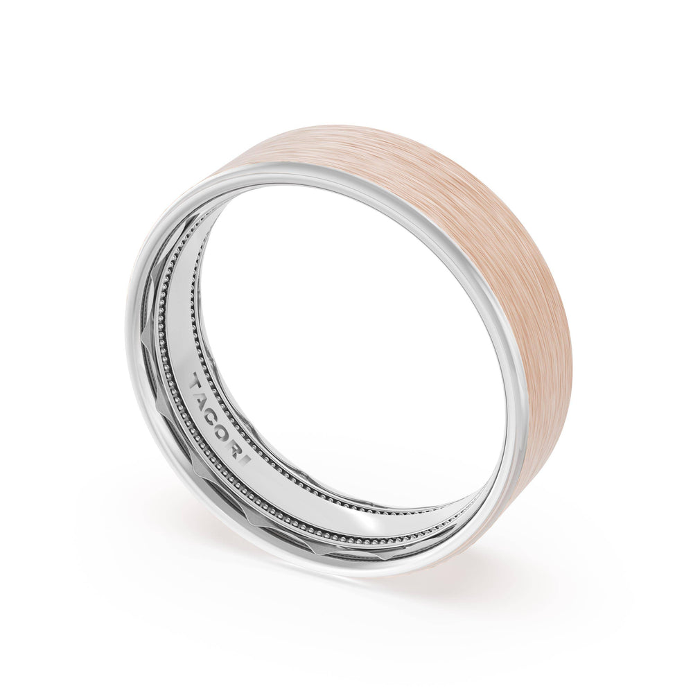 Flat Brush Finish Wedding Band in Platinum & 18kt Rose Gold