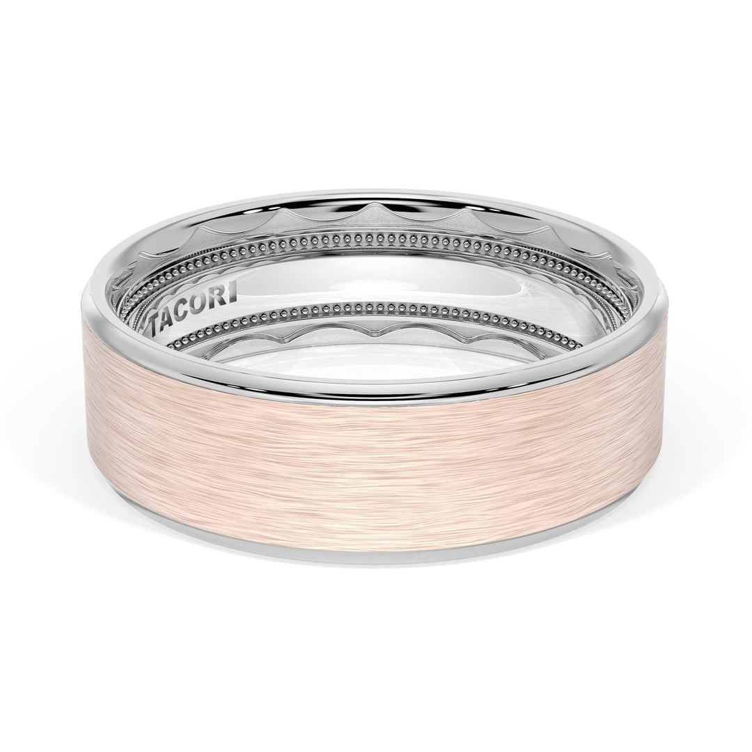 Flat Brush Finish Wedding Band in Platinum & 18kt Rose Gold