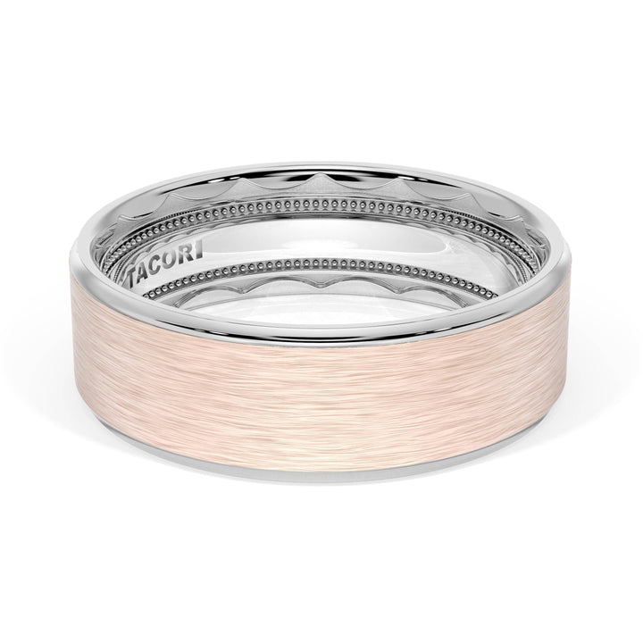 Flat Brush Finish Wedding Band in Platinum & 18kt Rose Gold