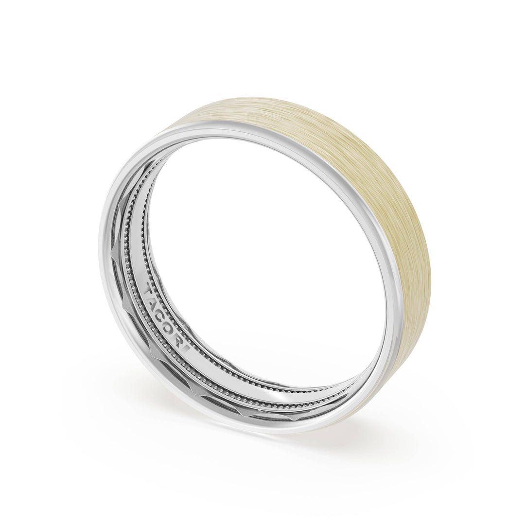 Flat Brush Finish Wedding Band in Platinum & 18kt Yellow Gold