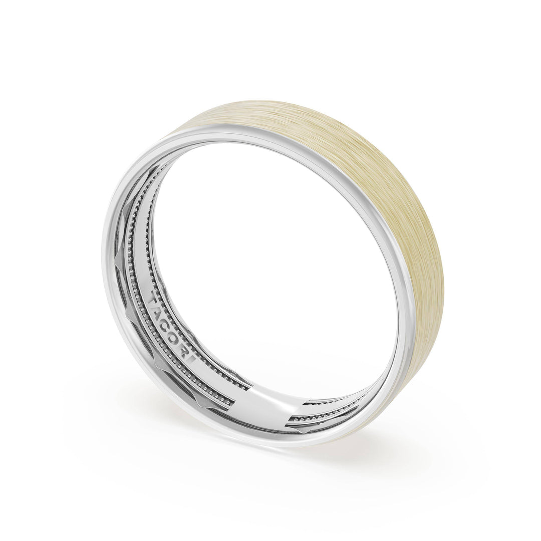 Flat Brush Finish Wedding Band in Platinum & 18kt Yellow Gold