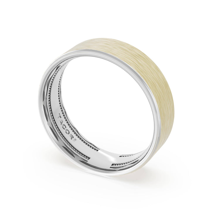 Flat Brush Finish Wedding Band in Platinum & 18kt Yellow Gold