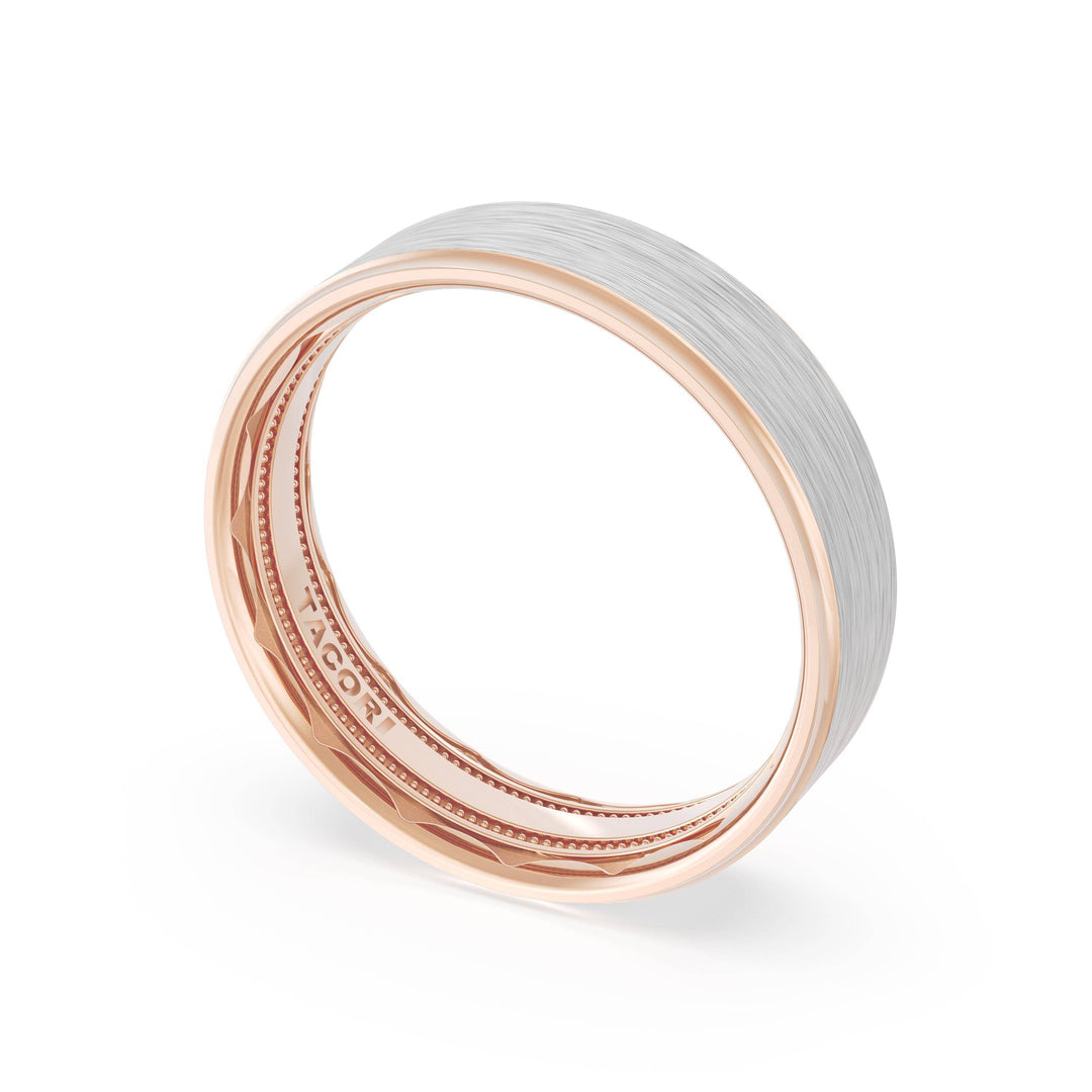 Flat Brush Finish Wedding Band in 18kt Rose Gold & Platinum