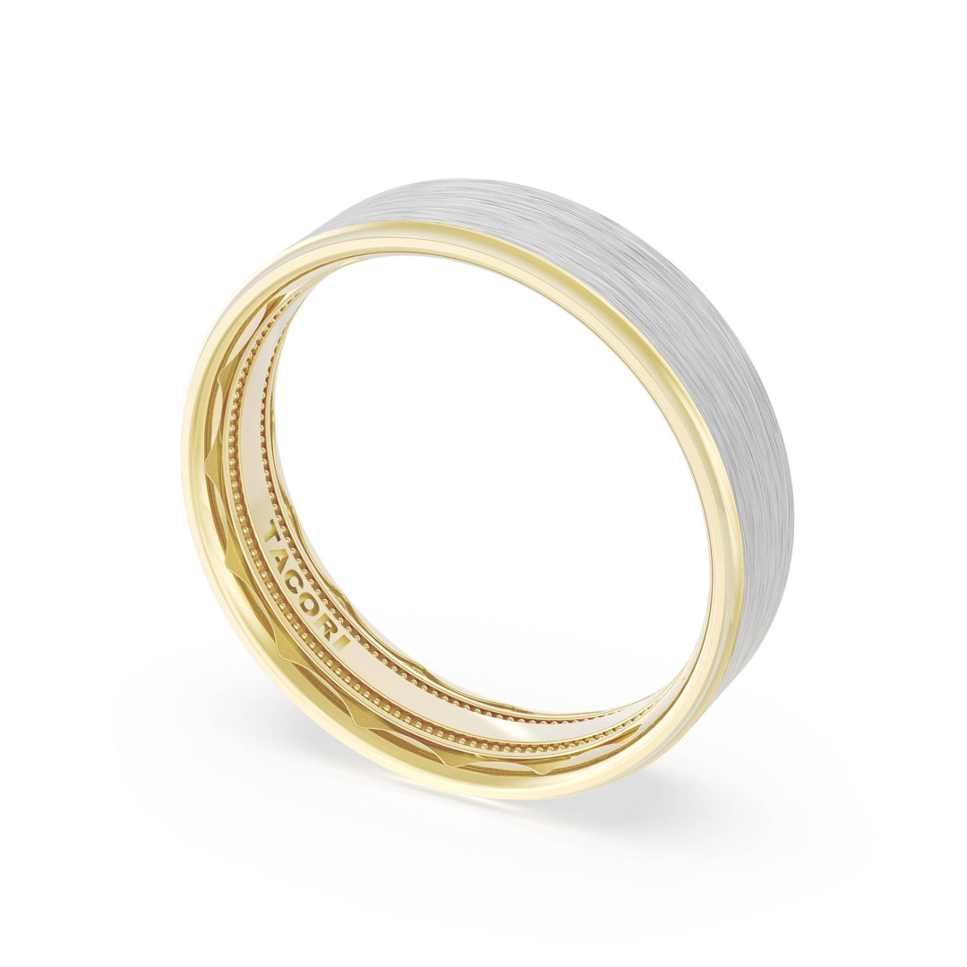 Flat Brush Finish Wedding Band in 18kt Yellow Gold & Platinum