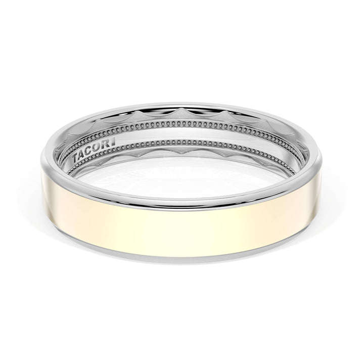 Flat High Polish Finish Wedding Band in 18kt White Gold & 18kt Yellow Gold