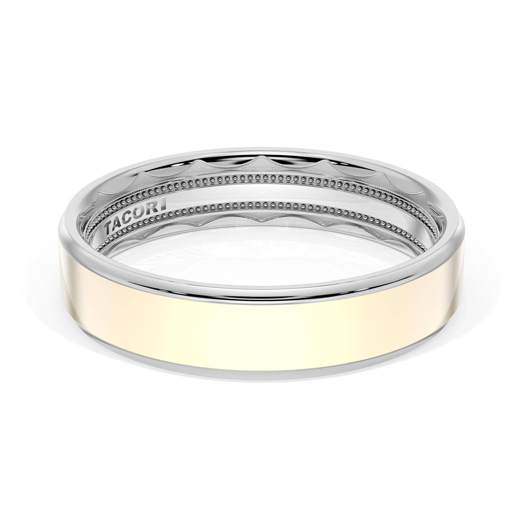 Flat High Polish Finish Wedding Band in 18kt White Gold & 18kt Yellow Gold