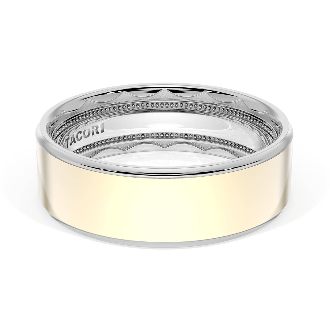 Flat High Polish Finish Wedding Band in 18kt White Gold & 18kt Yellow Gold