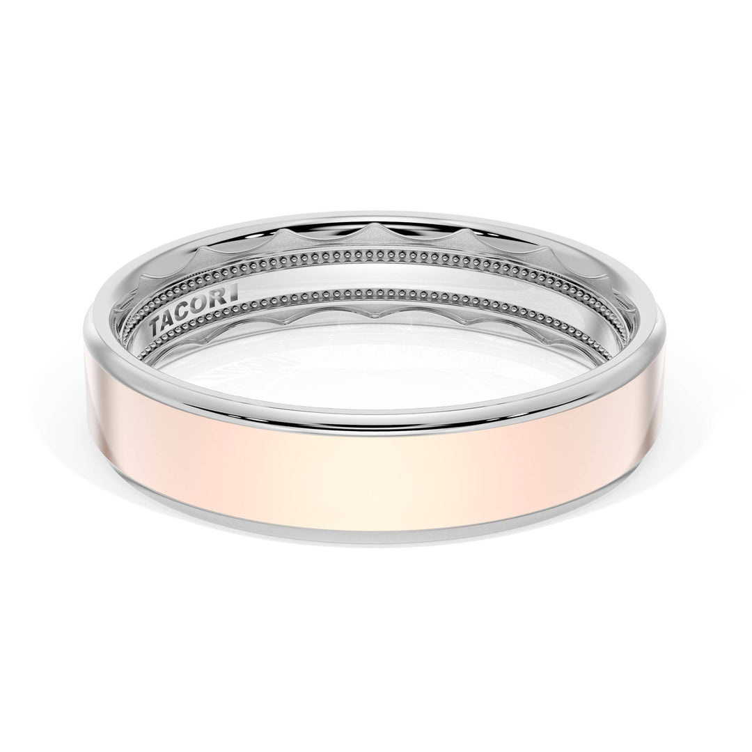 Flat High Polish Finish Wedding Band in 18kt White Gold & 18kt Rose Gold