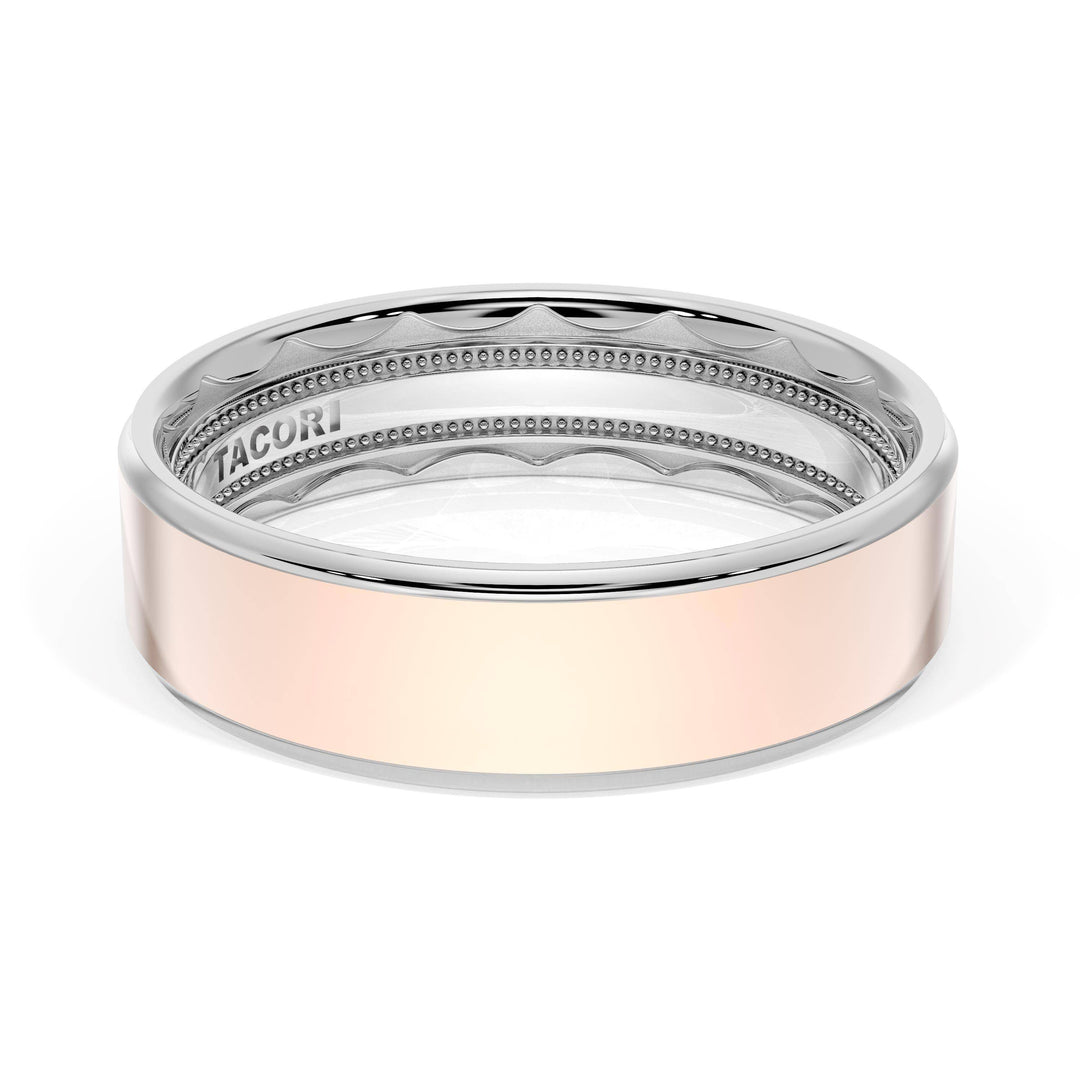Flat High Polish Finish Wedding Band in 18kt White Gold & 18kt Rose Gold