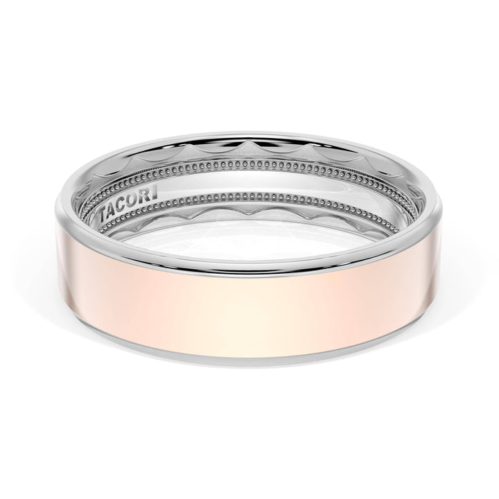 Flat High Polish Finish Wedding Band in 18kt White Gold & 18kt Rose Gold