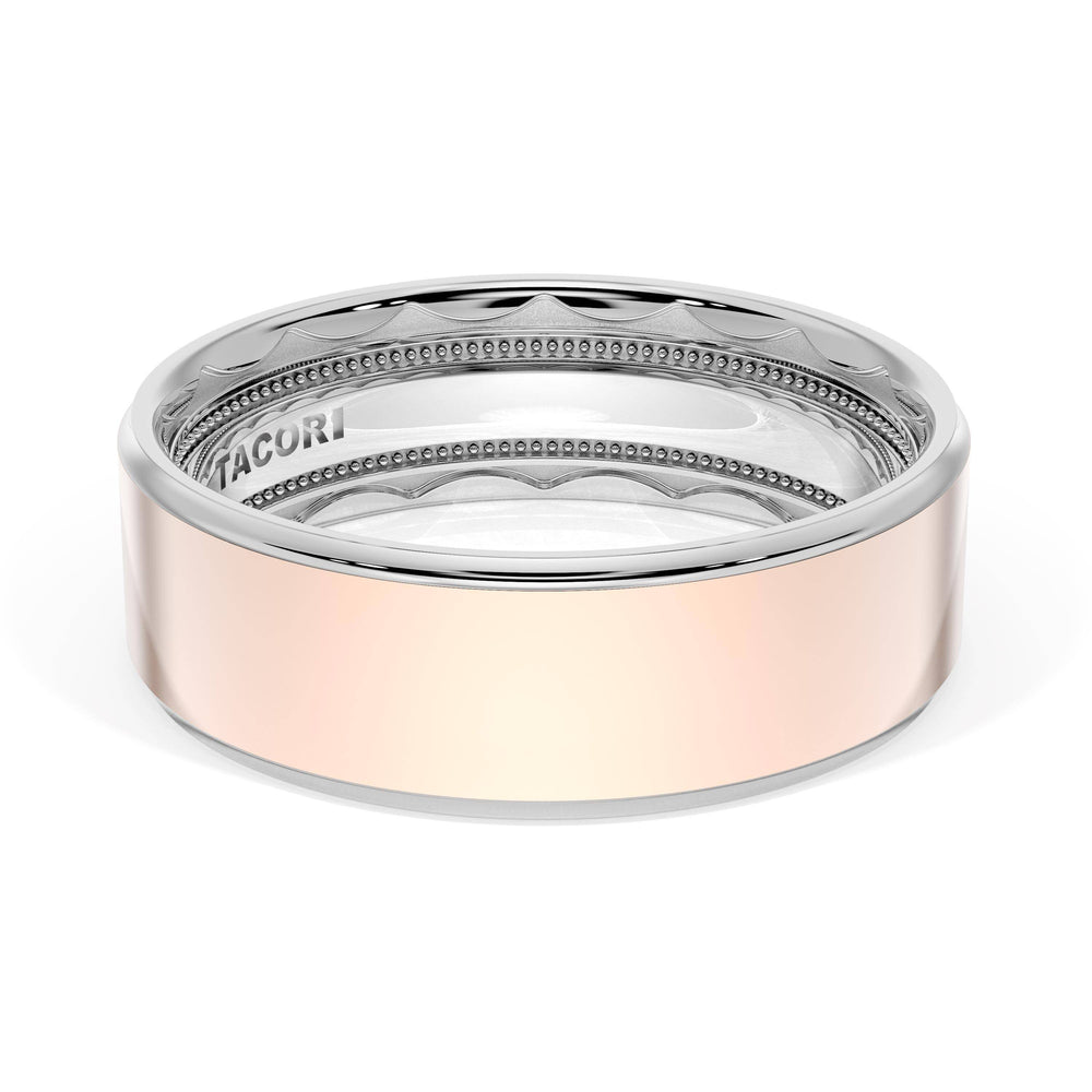Flat High Polish Finish Wedding Band in 18kt White Gold & 18kt Rose Gold