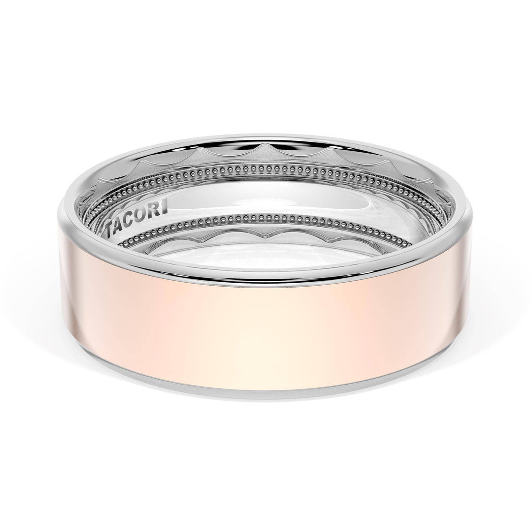 Flat High Polish Finish Wedding Band in 18kt White Gold & 18kt Rose Gold