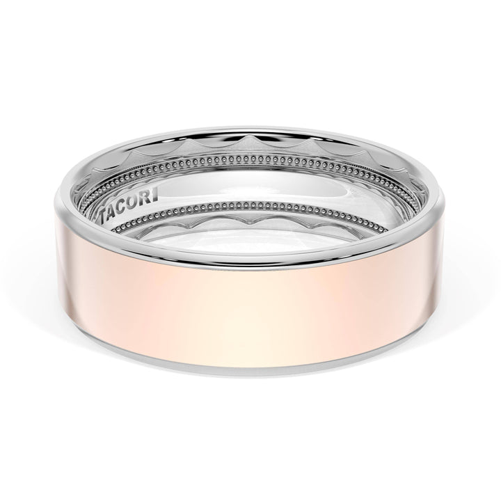 Flat High Polish Finish Wedding Band in 18kt White Gold & 18kt Rose Gold