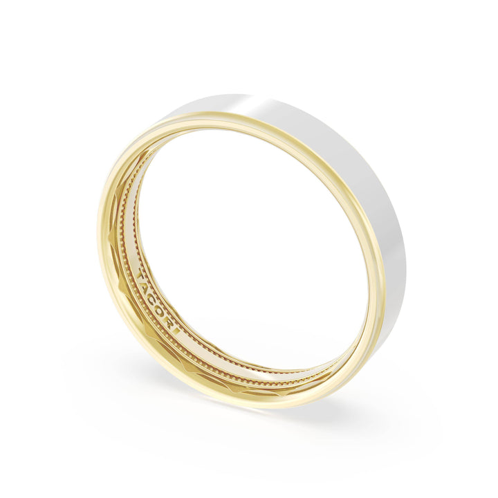 Flat High Polish Finish Wedding Band in 18kt Yellow Gold & 18kt White Gold