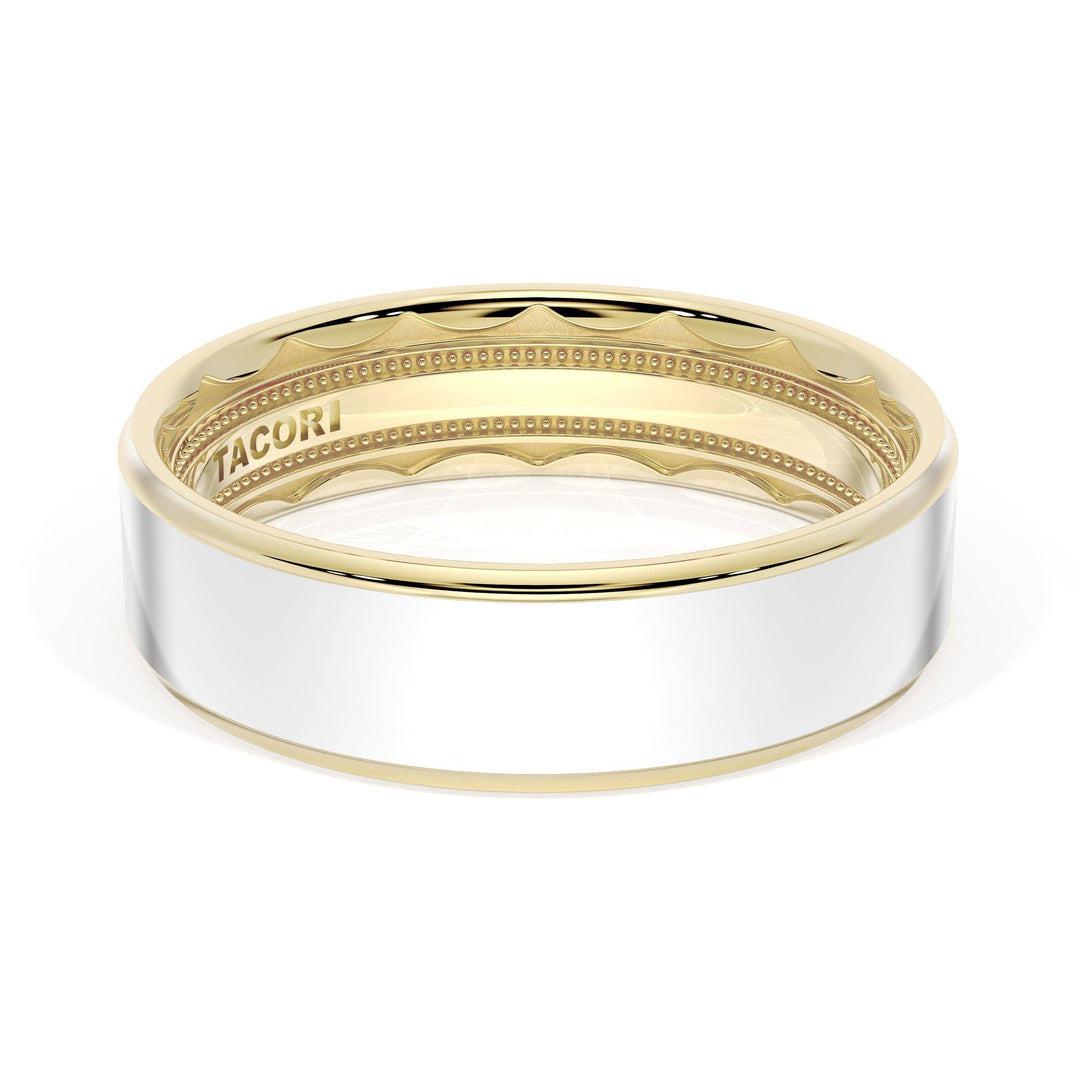 Flat High Polish Finish Wedding Band in 18kt Yellow Gold & 18kt White Gold